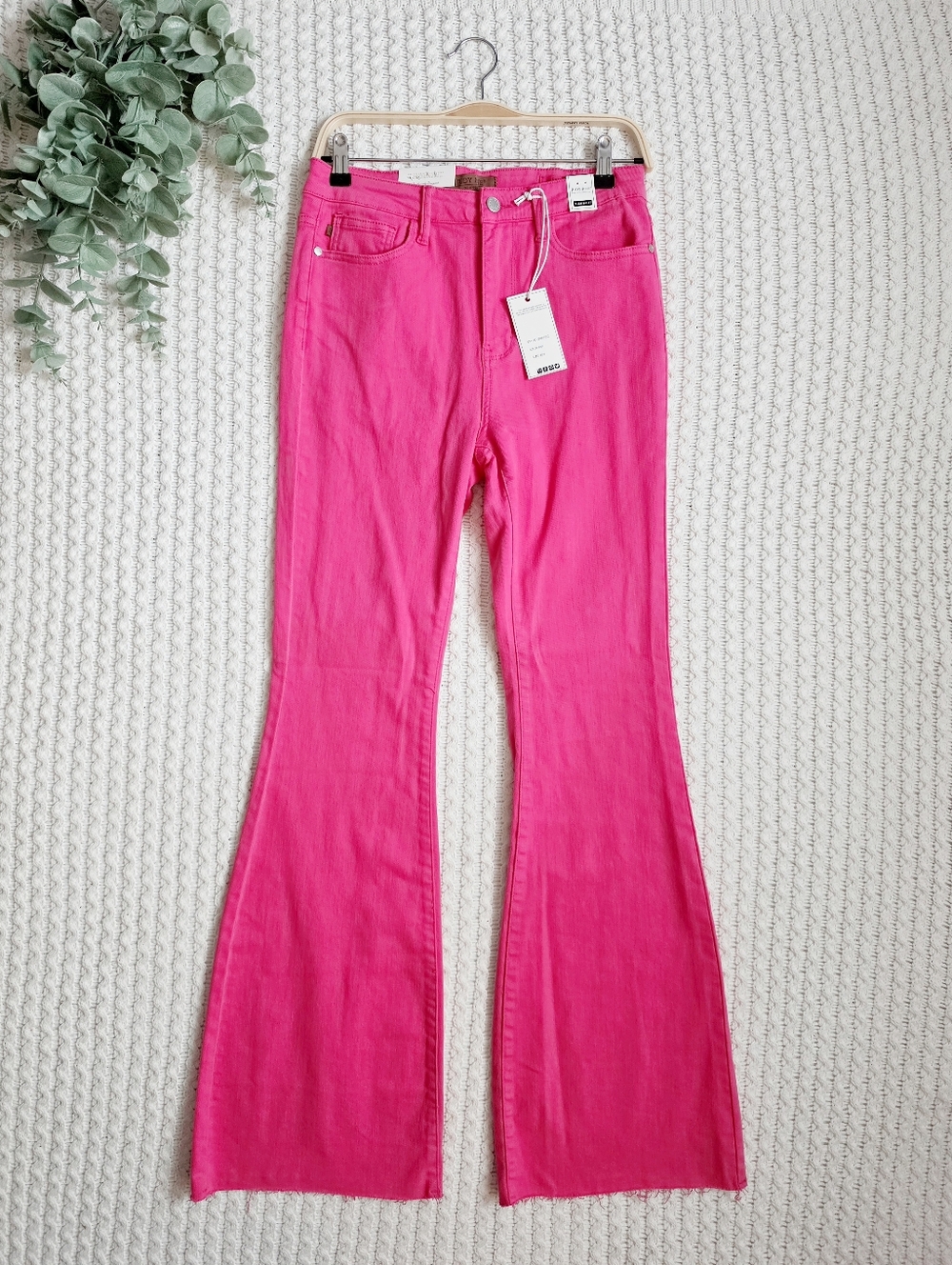 Judy Blue High Rise Garment Dyed Hot Pink Flare Jeans Stretch Barbie 7/28 NWT - Picture 2 of 7